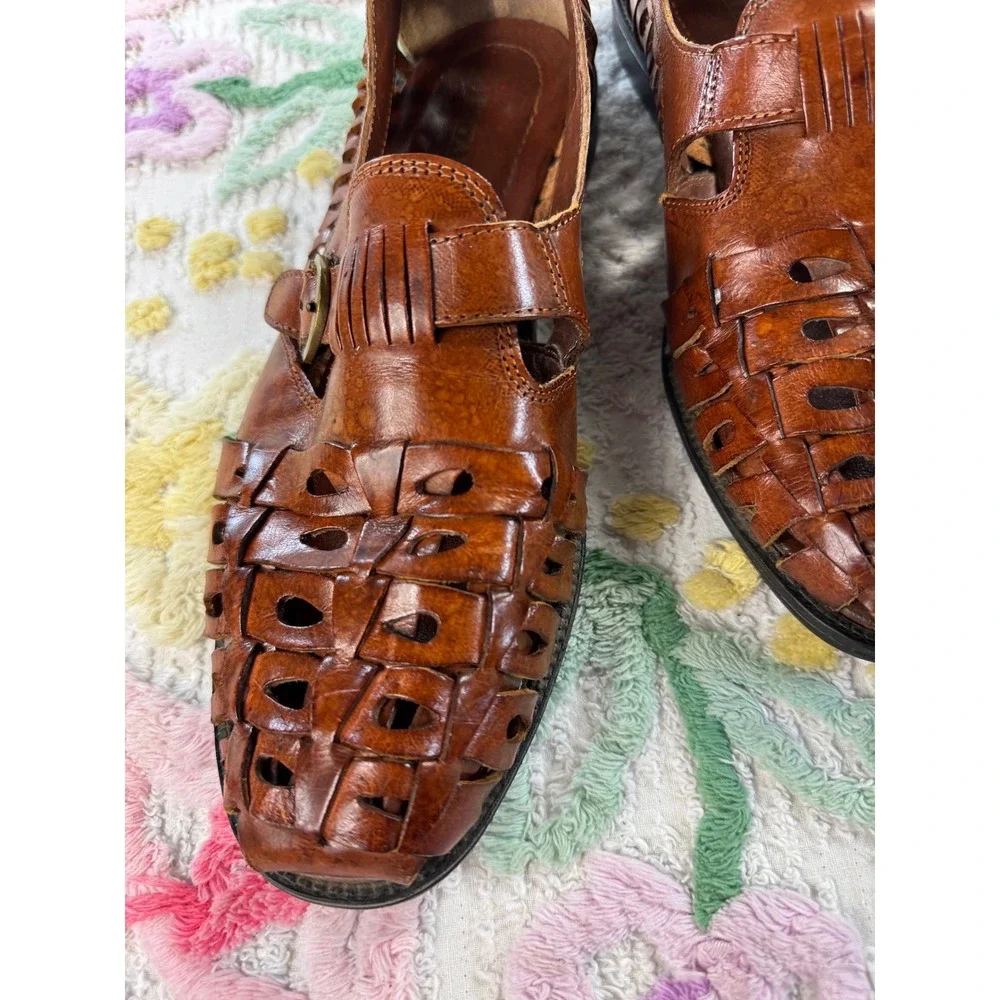 Botany 500 Vintage Brown Leather Huarache Loafers Kiltie Monk Strap Woven  10.5